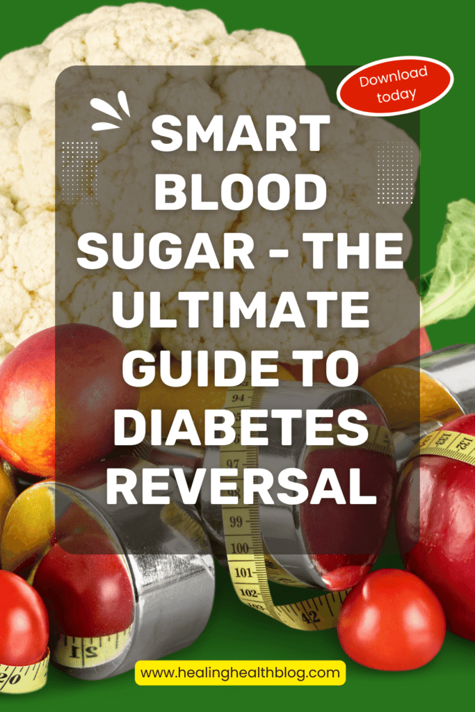 Smart Blood Sugar Pinterest Pin with healthy foods in the background
