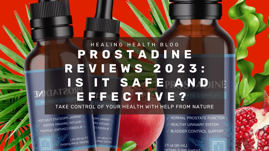 Prostadine Reviews with bottles of supplement on red background