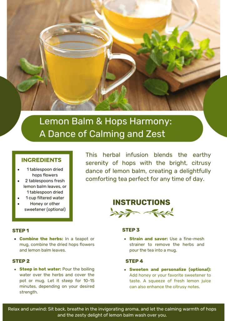 lemon balm and hops tea recipe card