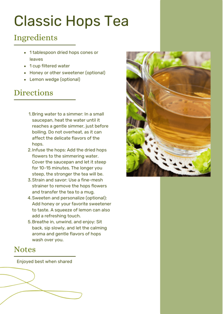 classic hops tea recipe card