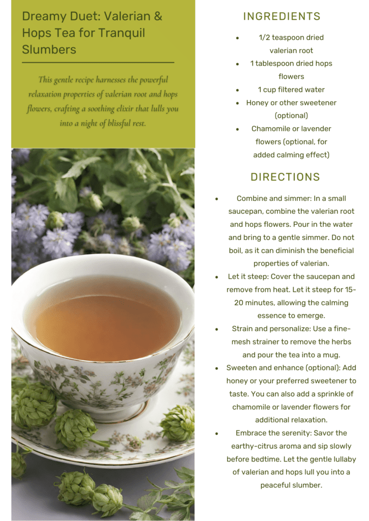 Valerian and hops tea recipe card 