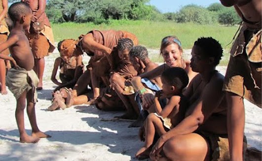 Nicole Apelian with San Bushmen in the Kalahari 